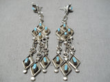 Fascinating Vintage Native American Zuni Turquoise Sterling Silver Chandelier Earrings Old-Nativo Arts