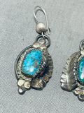 Native American Marvelous Vintage Carico Lake Turquoise Sterling Silver Dangle Earrings-Nativo Arts