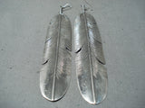 Ginormous Navajo Sterling Silver Dangle Feather Earrings Native American-Nativo Arts