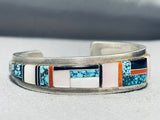 Thick Unique Inlay Vintage Native American Navajo Spider Turquoise Sterling Silver Bracelet-Nativo Arts