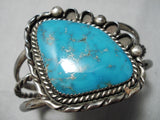 Superior Vintage Native American Navajo Vivid Blue Turquoise Sterling Silver Wave Bracelet Old-Nativo Arts