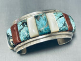 One Of The Best Native American Navajo Turquoise Coral Sterling Silver Bracelet Cuff-Nativo Arts
