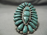 Colossal Vintage Native American Navajo Green Turquoise Sterling Silver Cluster Ring Old-Nativo Arts