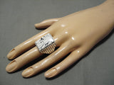 Incredible Vintage Native American Navajo White Buffalo Turquoise Sterling Silver Ring Old-Nativo Arts