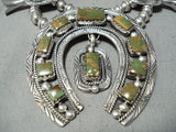 Women's Signed Vintage Native American Navajo Turquoise Sterling Silver Squash Blossom Necklace-Nativo Arts