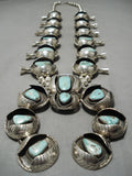 One Of Biggest Vintage Native American Navajo Turquoise Sterling Silver Squash Blossom Necklace-Nativo Arts