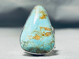 Enormous San Felipe Signed 8 Turquoise Sterling Silver Huge Ring-Nativo Arts