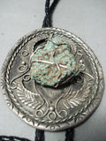 One Of A Kind Vintage Native American Navajo Dangling Turquoise Sterling Silver Bolo Tie-Nativo Arts