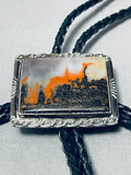 Natural Photograph Stone Vintage Native American Navajo Petrified Wood Sterling Silver Bolo Tie-Nativo Arts