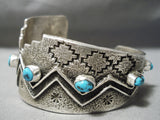 One Of Most Unique Ever Vintage Native American Navajo Pueblo Sterling Silver Turquoise Bracelet-Nativo Arts
