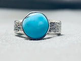 Beautiful Vintage Signed Native American Navajo Pilot Mountain Turquoise Sterling Silver Ring-Nativo Arts