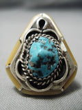 Unique Vintage Navajo Side Inlay Turquoise Sterling Silver Native American Ring-Nativo Arts
