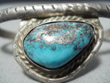 Wonderful Vintage Native American Navajo Pilot Mountain Turquoise Sterling Silver Bracelet Old-Nativo Arts