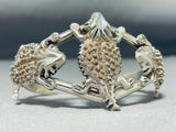 Whimsical Native American Navajo Sterling Silver Toads Bracelet Signed-Nativo Arts