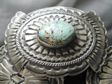 Heavy Native American Navajo #8 Turquoise Sterling Silver Hand Tooled Concho Belt-Nativo Arts