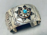 Rare Vintage Native American Hopi Signed Kingman Turquoise Sterling Silver Storyteller Bracelet-Nativo Arts