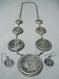 Unbelievable Native American Navajo Old Coins Sterling Silver Necklace & Earring Set-Nativo Arts
