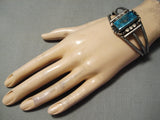 Stunning Vintage Native American Navajo Pilot Mountain Turquoise Sterling Silver Bracelet Old-Nativo Arts
