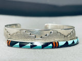 Pueblo Geomtric Vintage Native American Navajo Turquoise Inlay Sterling Silver Bracelet-Nativo Arts