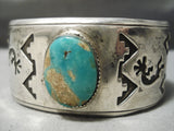 Huge Vintage Native American Navajo Royston Turquoise Sterling Silver Kokopelli Bracelet Old-Nativo Arts