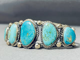 Tremendous Vintage Native American Navajo 5 Turquoise Sterling Silver Bracelet-Nativo Arts