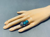 Marvelous Vintage Native American Navajo Sleeping Beauty Turquoise Sterling Silver Leaf Ring-Nativo Arts