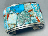 One Of The Craziest Native American Navajo Turquoise Coral Sterling Silver Bracelet-Nativo Arts