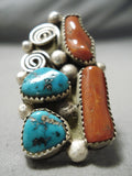 Colossal Native American Navajo Chunky Dunky Coral Turquoise Sterling Silver Native Ring-Nativo Arts