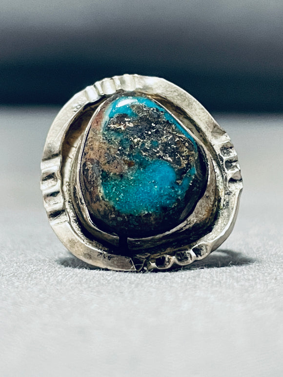 Rare Mine Vintage Native American Navajo Morenci Turquoise Sterling Silver Ring Old-Nativo Arts