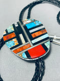 Native American Museum Worthy Santo Domingo Inlay Turquoise Coral Jet Sterling Silver Giant Bolo-Nativo Arts