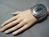 Dynamic Vintage Native American Navajo Pilot Mountain Turquoise Sterling Silver Bracelet Old-Nativo Arts