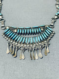 Native American Exquisite Vintage Zuni Blue Gem Turquoise Sterling Silver Needlepoint Necklace-Nativo Arts