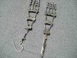 Snake Eyes Turquoise Native American Zuni Sterling Silver Dangle Chandelier Earrings-Nativo Arts