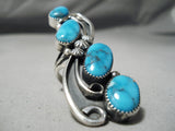 One Of The Biggest Native American Navajo Carico Lake Turquoise Sterling Silver Ring-Nativo Arts