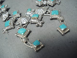 Detailed Native American Navajo Old Kingman Turquoise Sterling Silver Squash Blossom Necklace-Nativo Arts