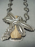 Best Vintage Native American Navajo Dragonfly Signed Wood Sterling Silver Necklace-Nativo Arts