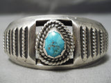 Detailed Vintage Native American Navajo Teadrop Turquoise Sterling Silver Bracelet Cuff Old-Nativo Arts