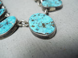 Dramatic Vintage Native American Navajo Kingman Turquoise Sterling Silver Necklace Old-Nativo Arts