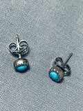 Cute Petite Vintage Native American Navajo Turquoise Sterling Silver Earrings-Nativo Arts