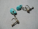 Exceptional Vintage Native American Navajo Royston Turquoise Sterling Silver Clip Earrings Old-Nativo Arts