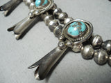 Rare Turquoise Vintage Native American Navajo Sterling Silver Squash Blossom Necklace Old-Nativo Arts
