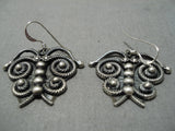 Wonderful Vintage Native American Navajo Floral Sterling Silver Butterfly Earrings-Nativo Arts