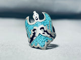 Amazing Vintage Native American Navajo Turquoise Sterling Silver Waterbird Ring-Nativo Arts