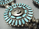 Huge Detailed Vintage Native American Navajo Turquoise Sterling Silver Squash Blossom Necklace-Nativo Arts
