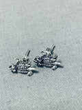 Marvelous Native American Navajo Sterling Silver Toad Earrings-Nativo Arts