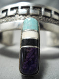 Superior Vintage Native American Navajo #8 Turquoise Sterling Silver Charoite Bracelet-Nativo Arts