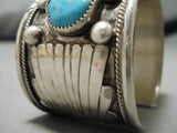 Huge Vintage Native American Navajo Pat Yazzie Turquoise Sterling Silver Bracelet Old-Nativo Arts
