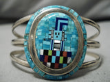 Stunning Vintage Native American Navajo Inlay Kachina Piaso Sterling Silver Bracelet-Nativo Arts
