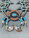 Important Vintage Native American Zuni Turquoise Sterling Silver Squash Blossom Necklace-Nativo Arts