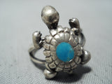 Wonderful Vintage Native American Navajo Turquoise Sterling Silver Turtle Ring-Nativo Arts